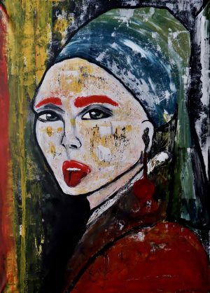 „Das freche Mädchen mit dem roten Ohrring“ 110 x 85 cm.